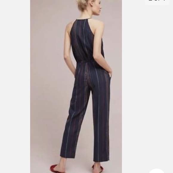 Anthropologie Dolan embroidered striped halter jumpsuit - Picture 3 of 13
